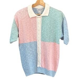 Vintage 90s Solos by Koret Polo Sweater Pastel Grandmacore Colorblock, knitwear